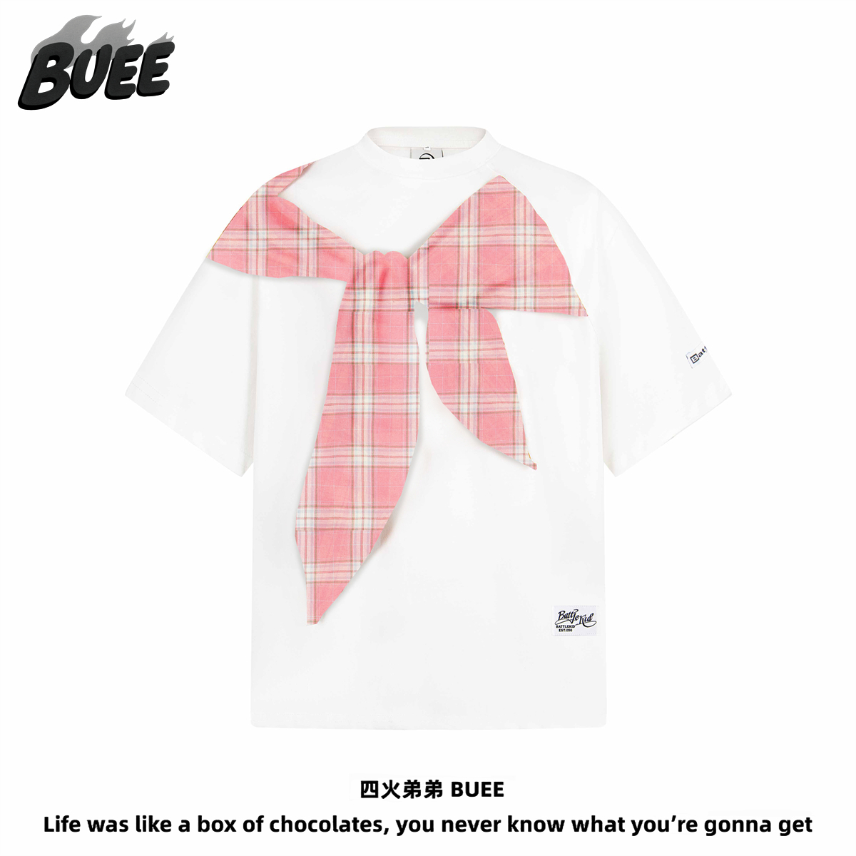 BUEE复古格子披肩小众设计短袖