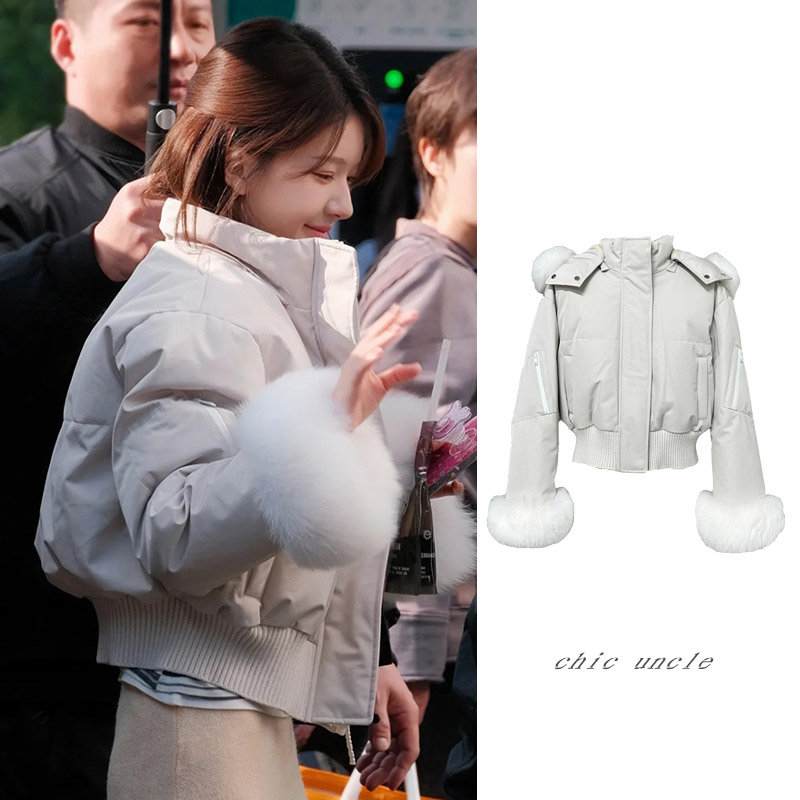 冬季保暖90白鸭绒设计感羽绒服女