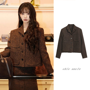 田曦薇同款 外套女秋季 新款 2025韩系富家千金短上衣 小香风翻领西装