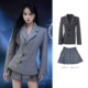 女灰色西装 蔡依林同款 韩系早秋穿搭套装 外套百褶a字半身裙两件套