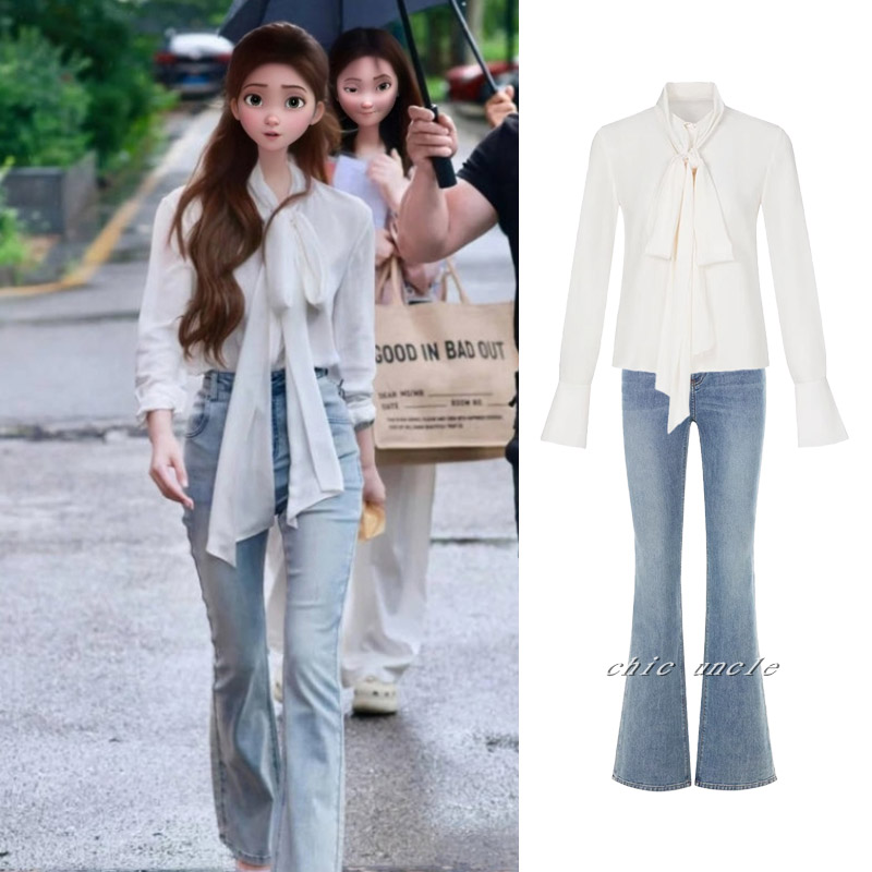 长袖雪纺衬衫蝴蝶结飘带通勤上衣