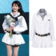 学院风格 纹假两件白色衬衫 连衣裙女春季 田曦薇同款 新款 收腰短裙子