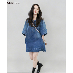 小个子宽松减龄百搭牛仔裙子 牛仔连衣裙女2026新款 章若楠同款 短袖