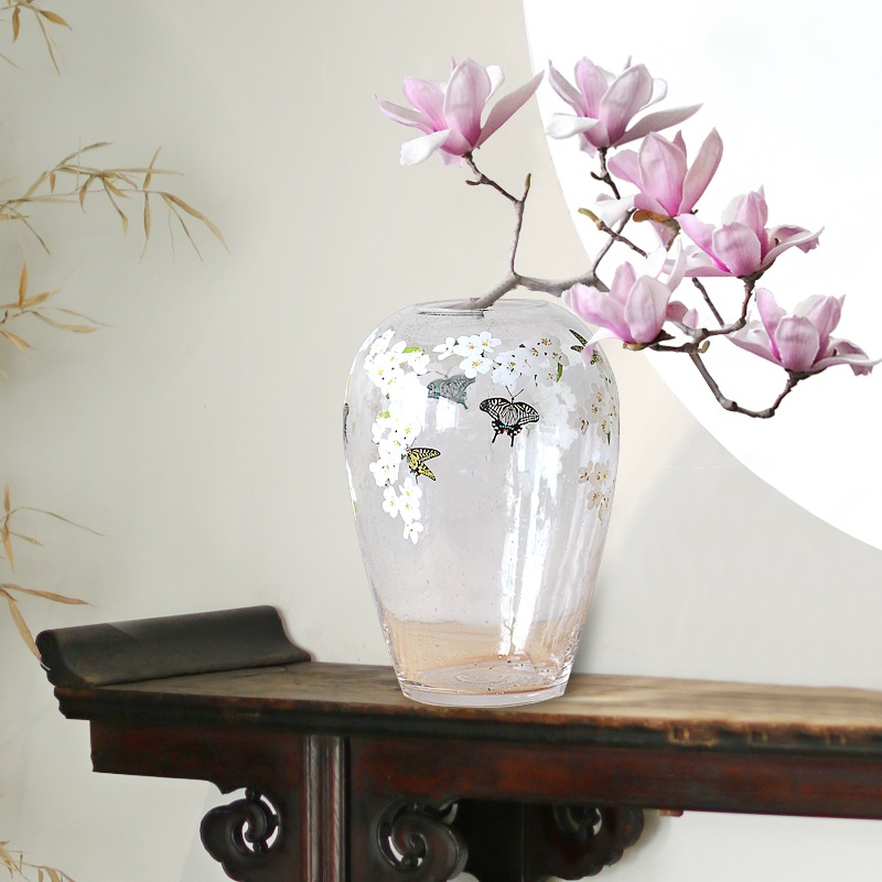 新中式梨花带雨手工气泡玻璃花瓶