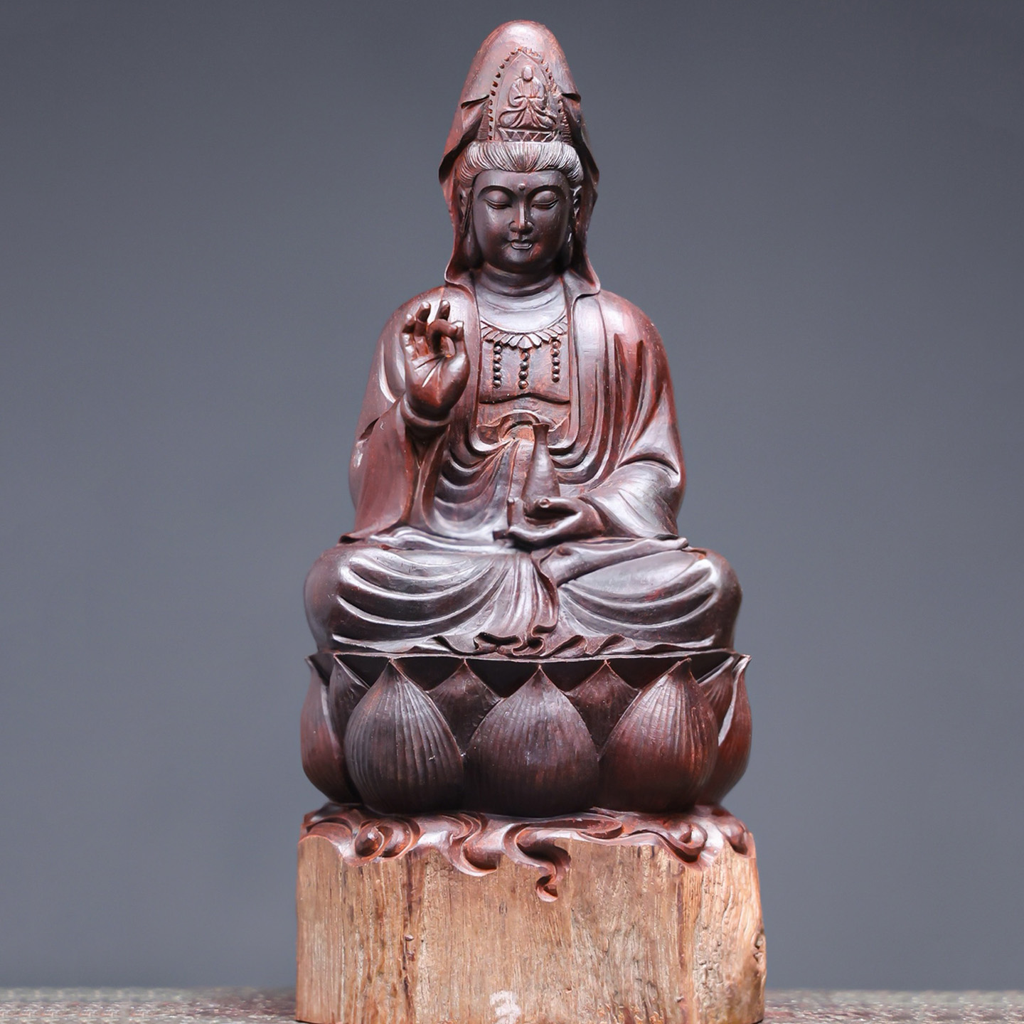 印度小叶紫檀拆房老料净瓶观音