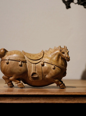 老山檀香唐马呈祥工艺摆件