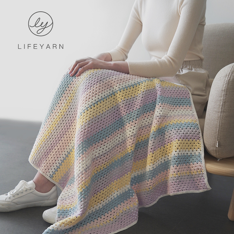 流彩彩虹糖 新手diy毯子材料包送教程解闷手工儿童盖毯编织钩针