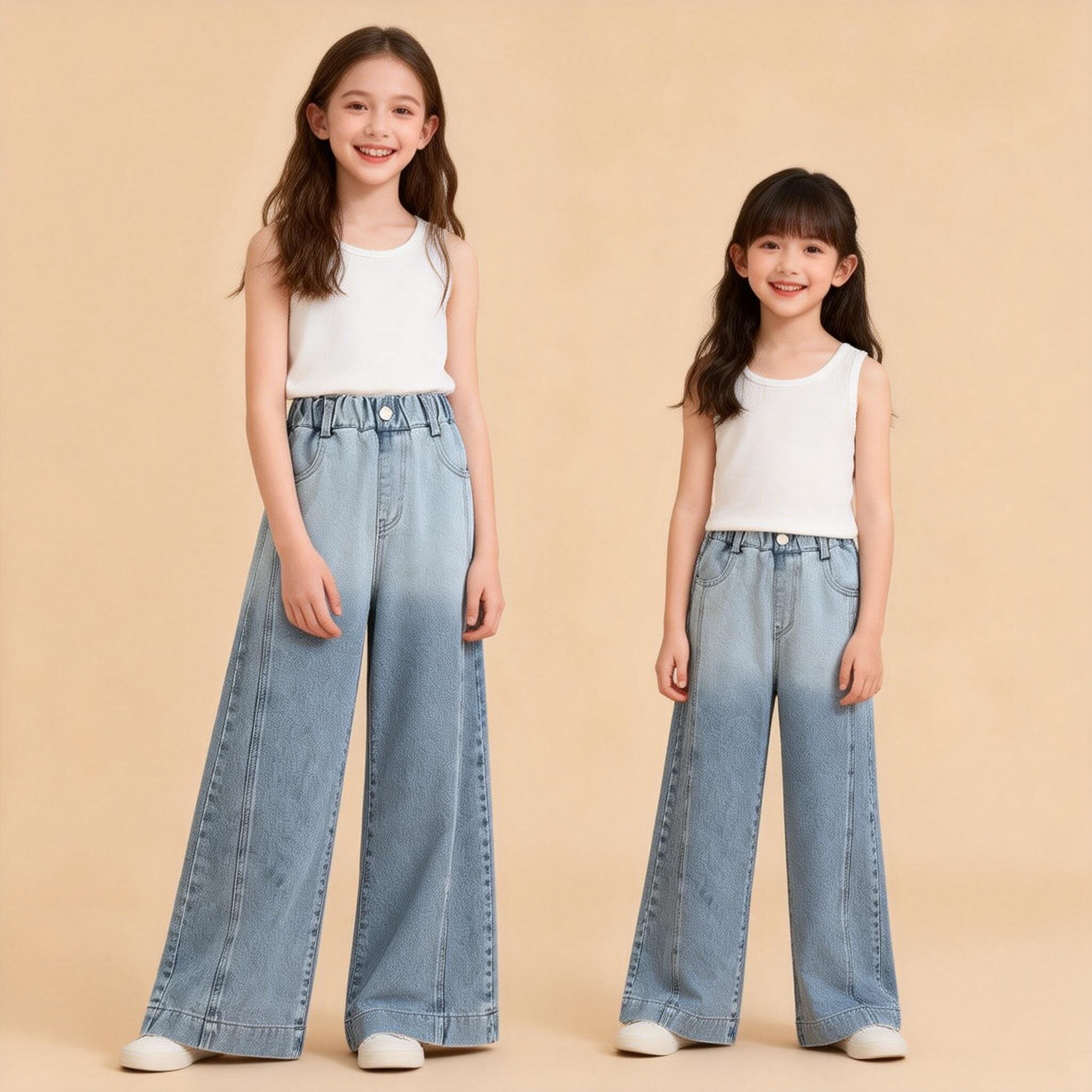 女童牛仔裤春秋款中大童宽松洋气直筒裤儿童百搭长裤女孩阔腿裤潮