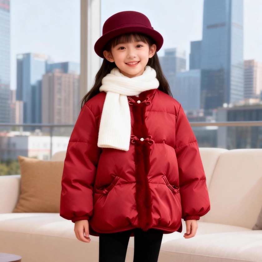 女童拜年服冬季羽绒棉服夹棉外套