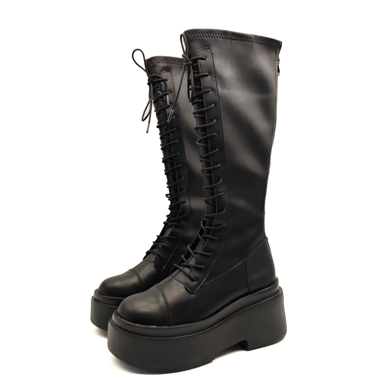 2025秋冬新款系带长筒骑士靴厚底增高气质时装靴