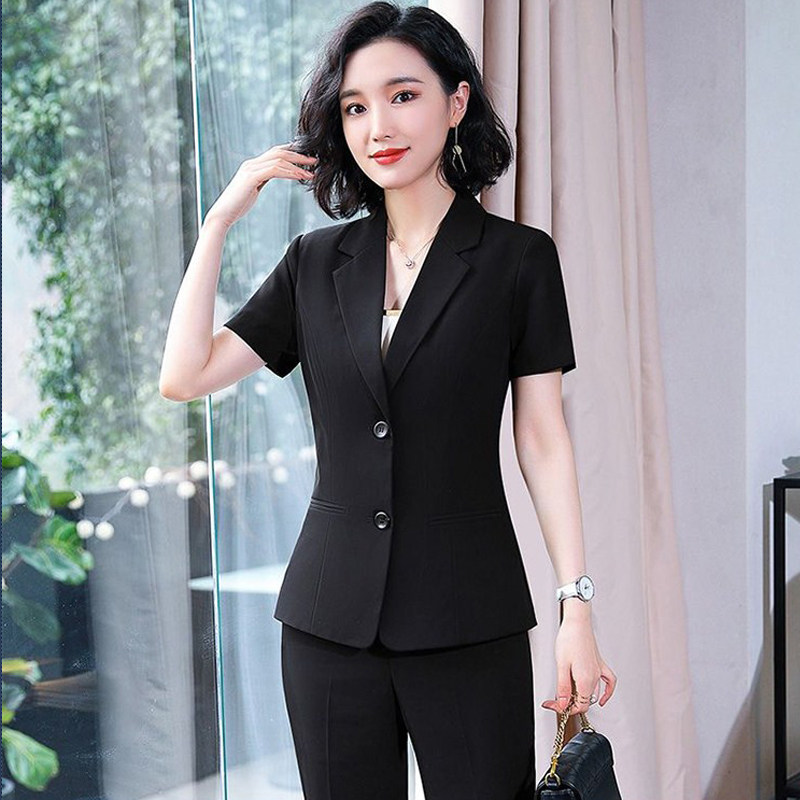 2026职业西装套装女夏天短袖薄款酒店前台餐饮工作服女士西服外套