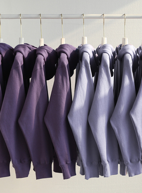 莫兰迪紫色系！烟灰紫黑布林紫重磅纯棉加绒连帽卫衣男女同款冬季