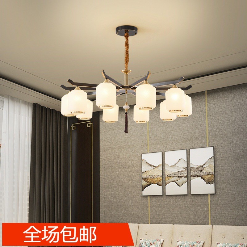 抖同现代新中式全铜吸吊两用客厅吊灯卧室禅意工程玻璃简约样板房