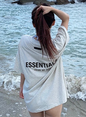 官网正品essentials短袖t恤男女情侣植绒SS22字母FOG复线美式潮牌