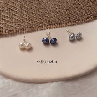 回馈 7mm天然巴洛克异形珍珠手工麻花耳钉999纯银绕线耳饰 包邮