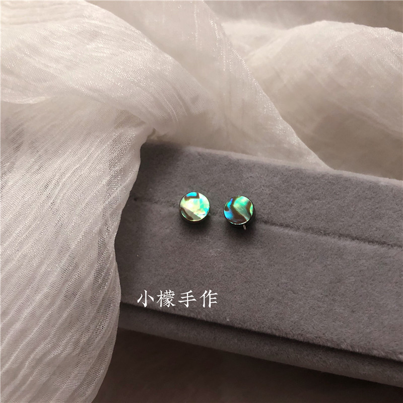 天然鲍鱼贝复古圆形纯银贝壳女