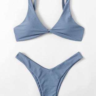 性感比基尼纯色打结绑带分体泳衣Swimsuit Bikini