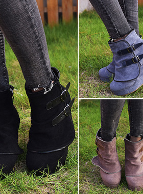 35-43 Plus-size women's wedges大码女士时尚坡跟性感短靴