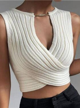 INS欧美时尚性感修身针织背心短上衣女 Crop Knit Tank Top Women