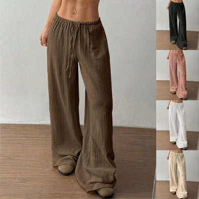 Women casual solid color loose wide leg pants 欧美风休闲长裤