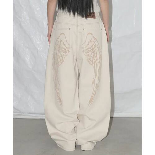 Korean Style Kawaii Little Wings Washed Baggy Women's High-W