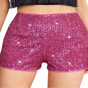sequined color mid waist shorts 纯色亮片性感短裤 sexy Solid