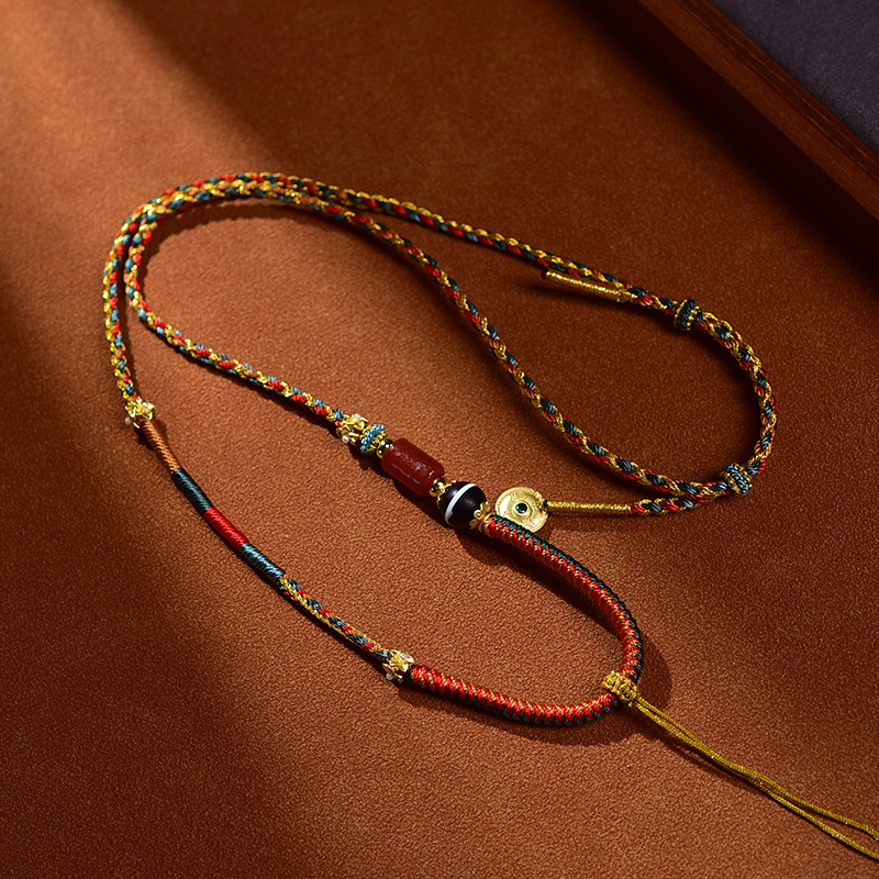 藏式手工编织绳唐卡项链绳翡翠玉石挂件绳蜜蜡吊坠绳五彩绳锁骨链