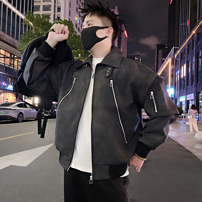 JK316/P118控158秋季小伙pu皮防水翻领长拉链设计夹克外套男咖首1，男装夹克，星座305B