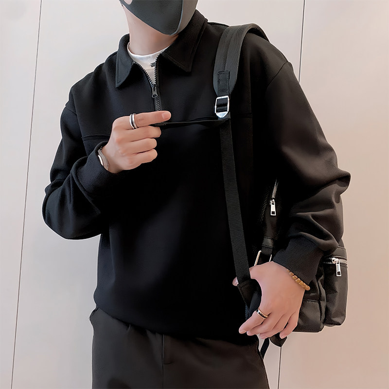 Y342/特P68控98秋季痞帅小伙半高领假两件翻领轻奢长袖卫衣男黑首,男装卫衣,星座305B