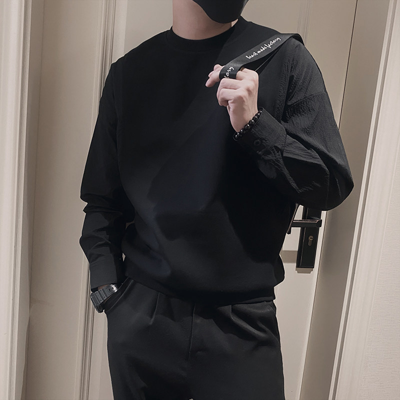 Y118/P58控78秋季痞帅小伙重工艺拼接设计感打底衫梭织卫衣男黑首,男装T恤,星座305B