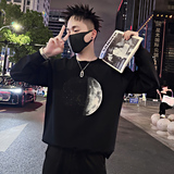 Y338/P58控78秋季痞帅小伙潮牌烫钻印花设计感男士卫衣长袖黑首1，男装卫衣，星座305B