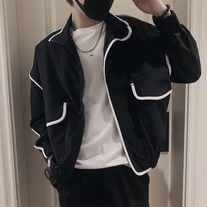 F05/P58控78 夏社会小伙百搭潮流韩版拼色工装防晒衣外套男黑首3图片