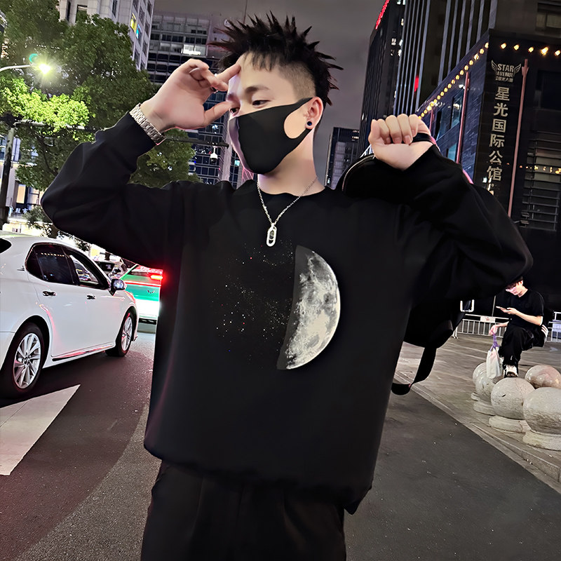 Y338/P58控78秋季痞帅小伙潮牌烫钻印花设计感男士卫衣长袖黑首1,男装卫衣,星座305B