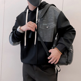 Y337/P78控108秋季痞帅小伙小众设计做旧连帽拼接卫衣男长袖黑首，男装卫衣，星座305B