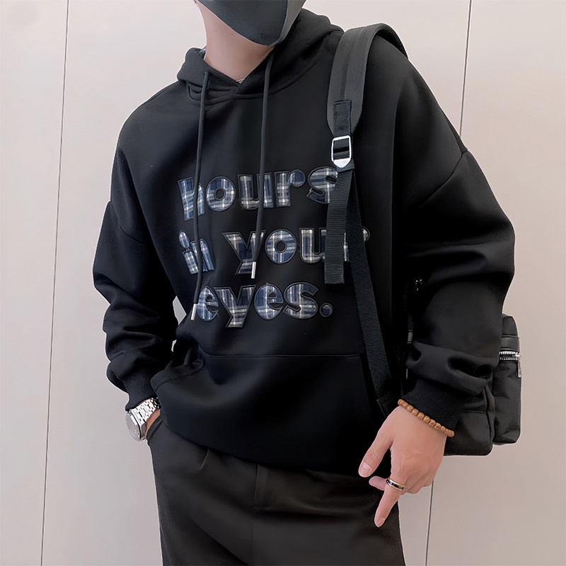 Y336/P78控108秋季痞帅小伙双层领连帽卫衣美式字母长袖打底黑首,男装T恤,星座305B