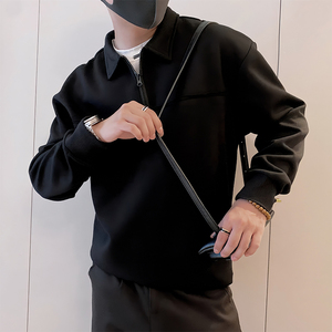 Y342/特P68控98秋季痞帅小伙半高领假两件翻领轻奢长袖卫衣男黑首图片