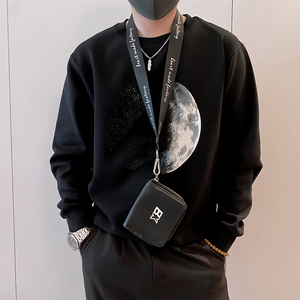 Y338/P58控78秋季痞帅小伙潮牌烫钻印花设计感男士卫衣长袖黑首1图片