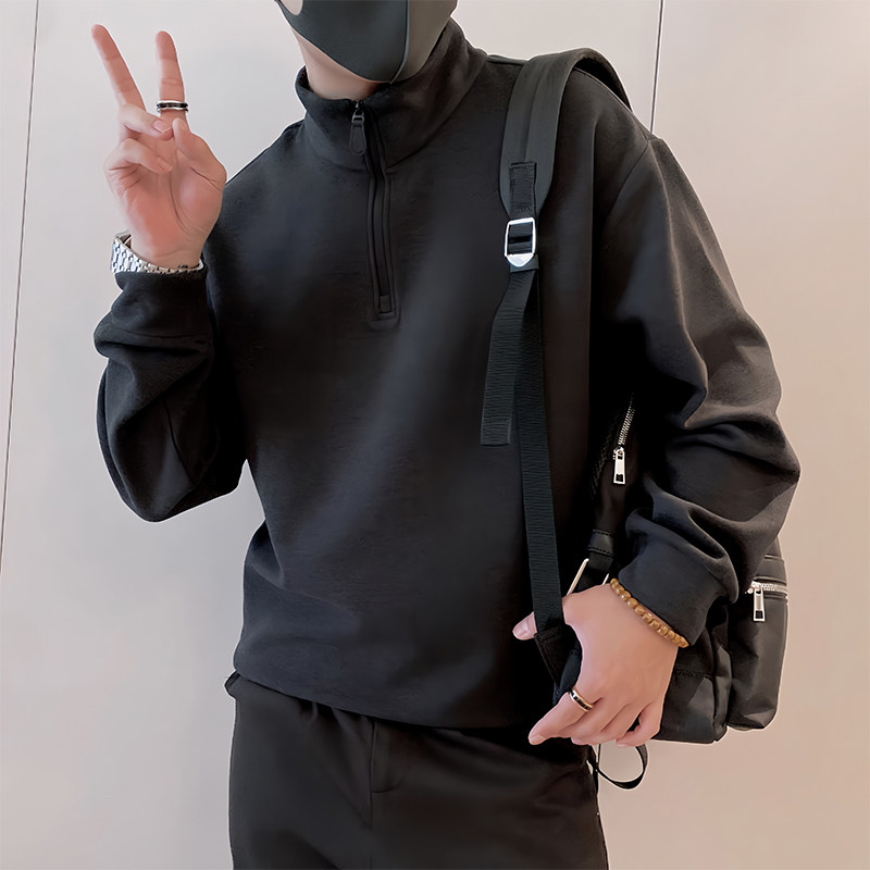 Y340/P58控78秋季痞帅小伙深灰色半高领软糯打底立领卫衣轻奢男装,男装T恤,星座305B