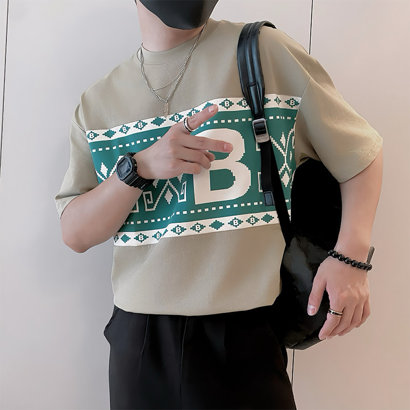 8977/P48控68夏季小伙痞帅印花字母时尚短袖T恤男高档上衣白色首1,男装T恤,星座305B