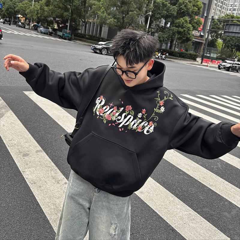 2025新款复古重磅宽松连帽情侣卫衣秋季刺绣长袖男Y333/P128控168,男装卫衣,星座305B
