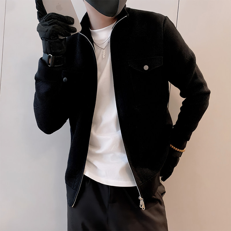 LV275/P98控138秋季痞帅小伙毛衣男菱形设计针织开衫毛衣外套黑首图片