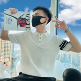 BT15/特P58控78夏社会小伙元素翻领织带短袖毛衣T恤男白首1，男装T恤，星座305B