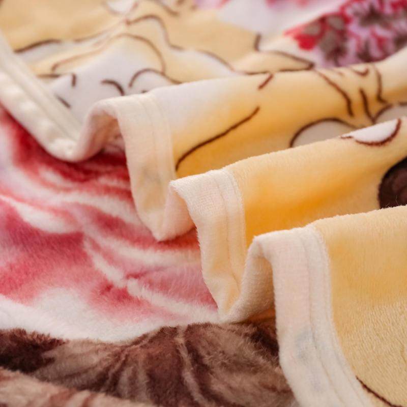 Plaid for Beds Flower Printed Coral Fleece Blanket on the Be