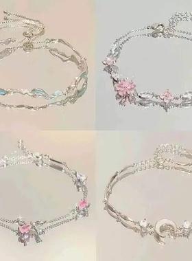 闪亮的粉红色水晶樱花手炼为妇女女孩