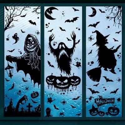 Spooky Window Stickers Skeleton Ghosts Witch Pumpkin