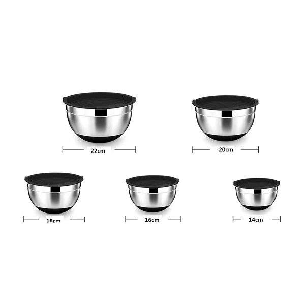 5 Pcs Mixing Bowl,Stainless Steel Salad Bowl with Airtight
