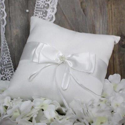 H0XA Wedding Rings Bearer Pillow Soft Pearls Bows Cushion