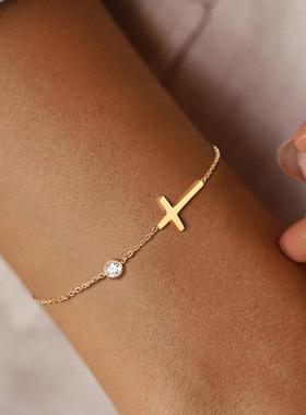 Ultra Thin Chain Link Cross Bracelet Stainless Steel Women