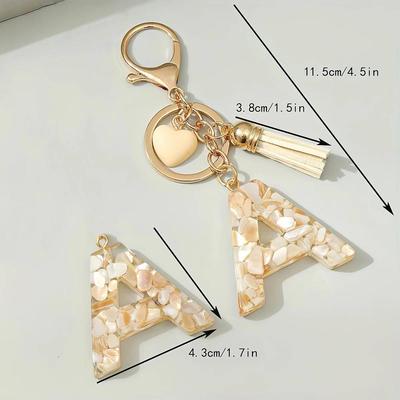 Cream-coloured 26 Initials Keychain Cute Heart Tassel Pendan