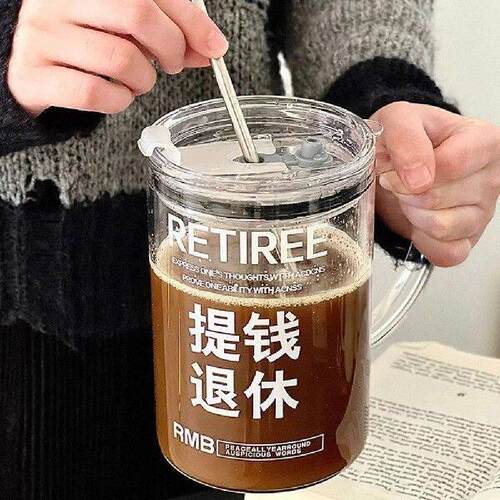 Large Capacity Glass Cup with Lid and Straw Heat-resistant